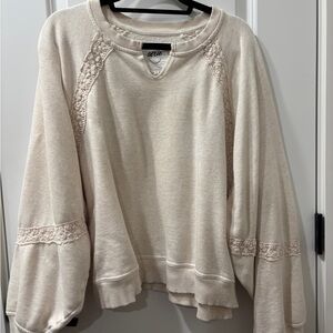 Aerie Cream Hey Crochet Sweatshirt